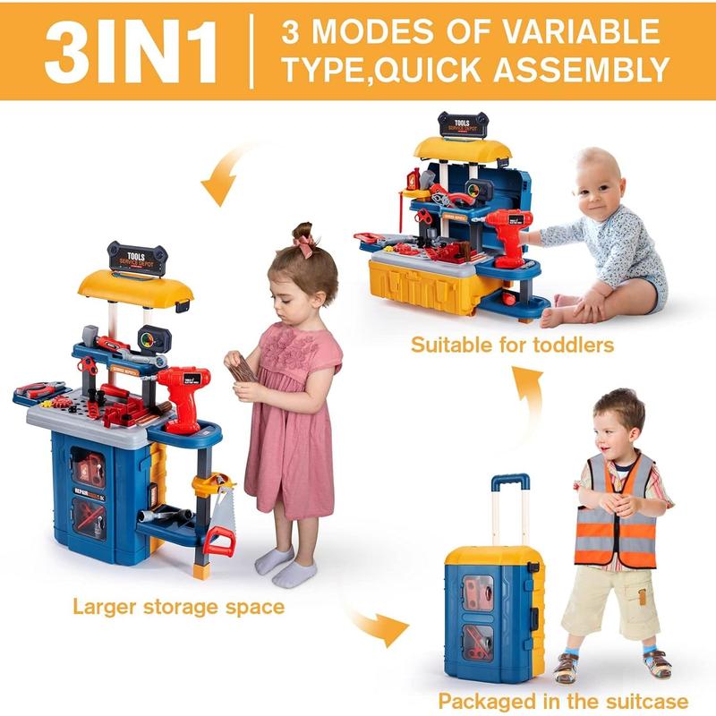 Kids Toy Tool Bench Set, Toddler Workbench with Electric Drill and Realistic Tools Toy for 3 4 5 6 Years Old Boys Girls, Construction Workshop Toy for Christmas Birthday Party New Year