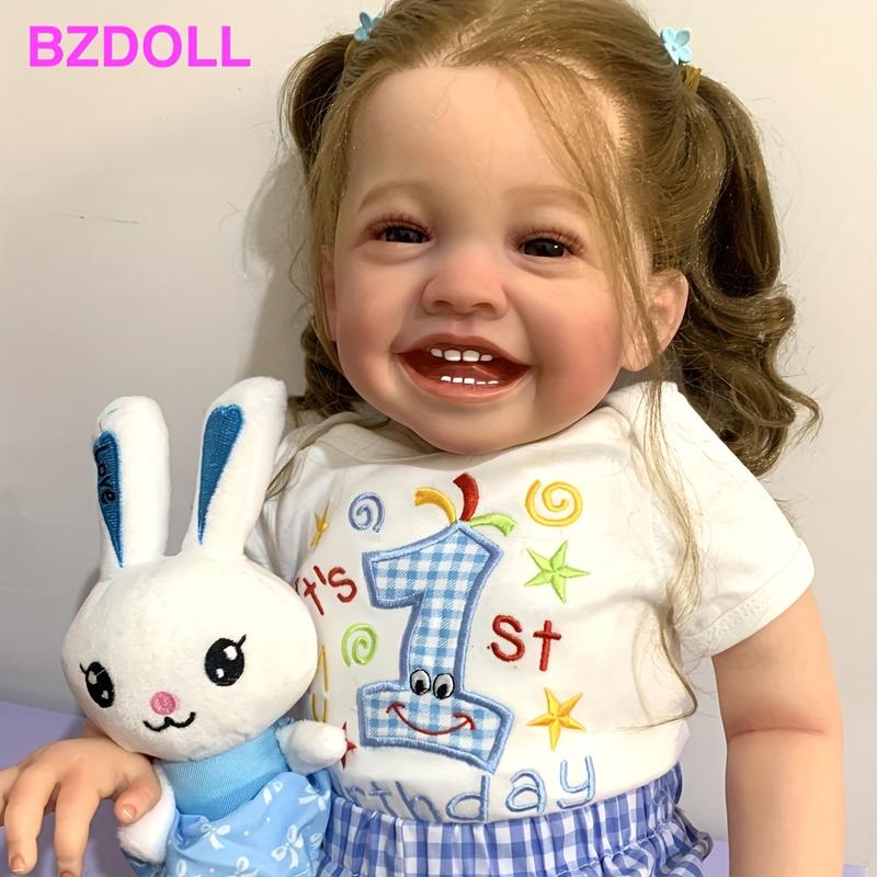 24inch Realistic Reborn Baby Doll - Handmade Smiling Toddler Princess with Lifelike 3D Skin, Visible Veins & Soft Cloth Body - 60cm Cuddly Collectible Toy for Girls