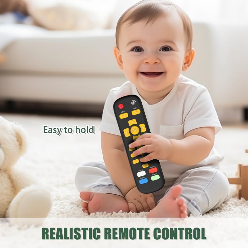 Infant and Toddler Musical TV Remote Control Toy - Educational Play Device for Baby Learning - Bilingual English Spanish French Buttons - Safe ABS and Silicone - Interactive Learning Toy for Ages 0-3 Years