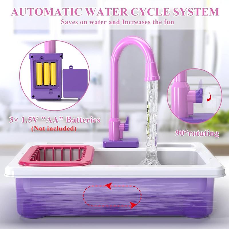 Purple Electric Dishwasher Playing Toy with Running Water,Automatic Circulating Water Sink toys Warm Water Color Change Indoor Outdoor Toys Kitchen Toys,Exquisite gifts, Christmas gifts, birthday gifts,