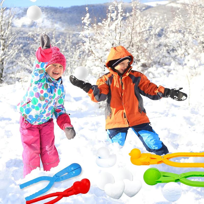 Maun 4 Pack Snowball Maker Snow Ball Toys Games with Handle for Kids Outdoor Indoor Winter Snowball Fight Maker Tool Clip with Drawstring Bag