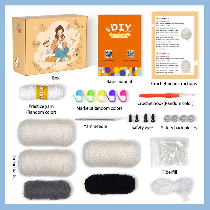 Dog Design DIY Crochet Kit, 1 Set Cute Dog Crochet Starter Kit with Step-by-step English Video Tutorials, DIY Handmade Lover Starter Kit