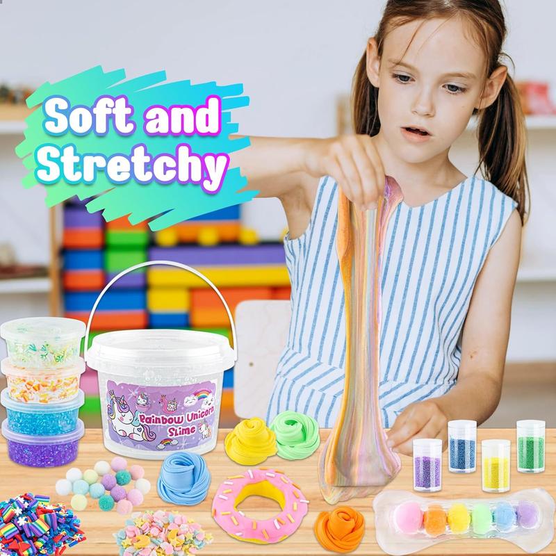 Crystal Clear Slime Kit for Kids, DIY Slime Making Kit with 36 Sets Add-ins, Rainbow Slime Bucket for Girls & Boys Ages 8-12, Slime Party Favors Birthday Easter Hallowmas Gift, 17 FL OZ Premade Slime