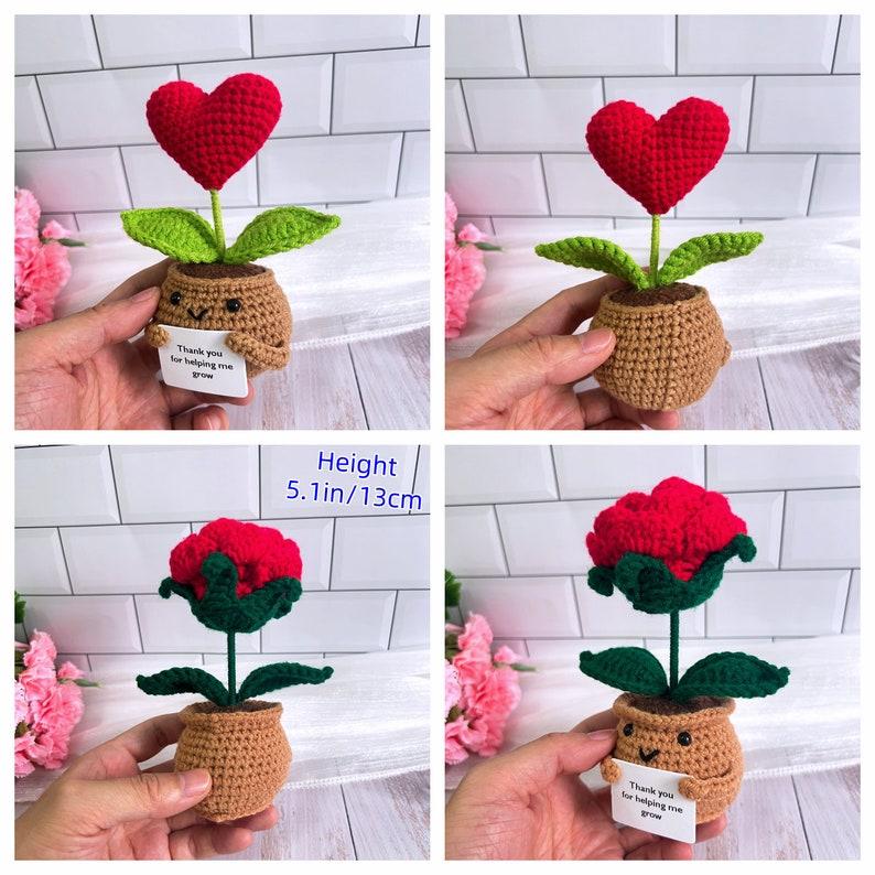 Cute 3PCS Plants,Thank You For Helping Me Grow,Crochet Sunflowers Hearts Rose Plants,Emotional Support Crochet,Thank You Gift,Teacher Gift