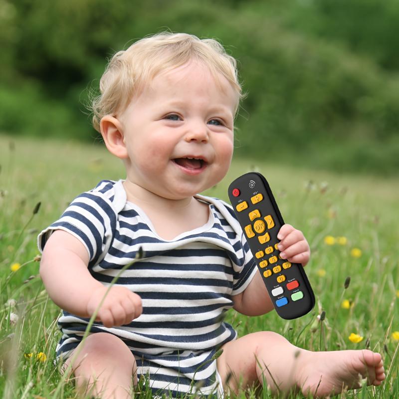 Infant and Toddler Musical TV Remote Control Toy - Educational Play Device for Baby Learning - Bilingual English Spanish French Buttons - Safe ABS and Silicone - Interactive Learning Toy for Ages 0-3 Years