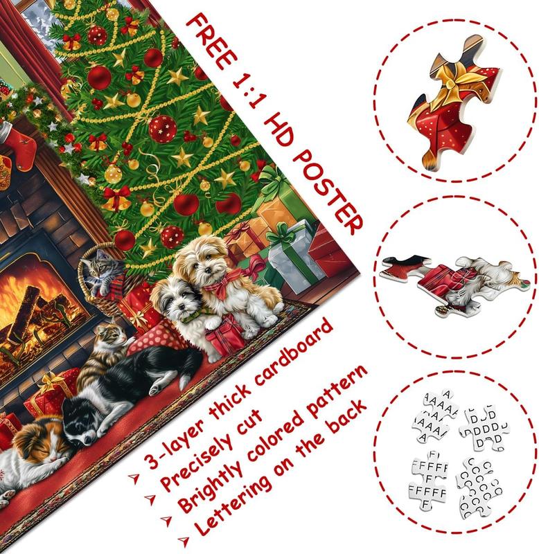 Christmas Puzzle Advent Calendar 2024 Puzzles for Adults,  Advent Calendar Puzzle Christmas Countdown Calendar 24 Days, Winter Holiday Jigsaw Puzzles 1000 count, Christmas Dog Cat Puzzle