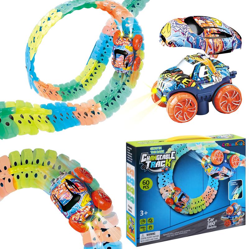 60p wall climbing track toy set, 360 ° rotating race car with lights, Christmas and birthday gift for children aged 3-12