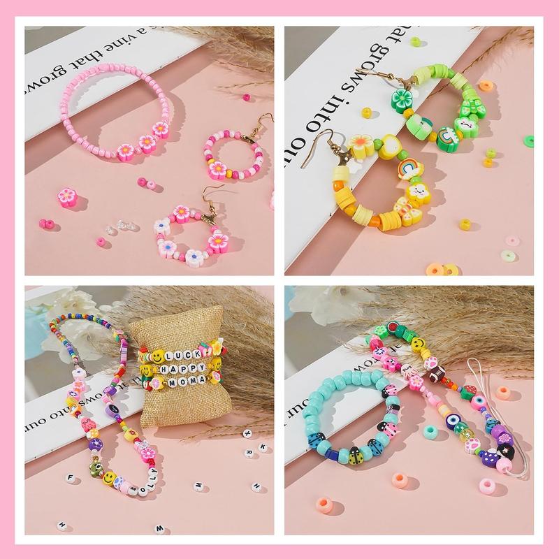 1000PCS Polymer Clay Beads Bracelet Making kit, 30 Style Cute Fun Fruit Flower Rainbow Butterfly Animal Heart Star Beads Charms for Jewelry Necklace Making Christmas Gift for