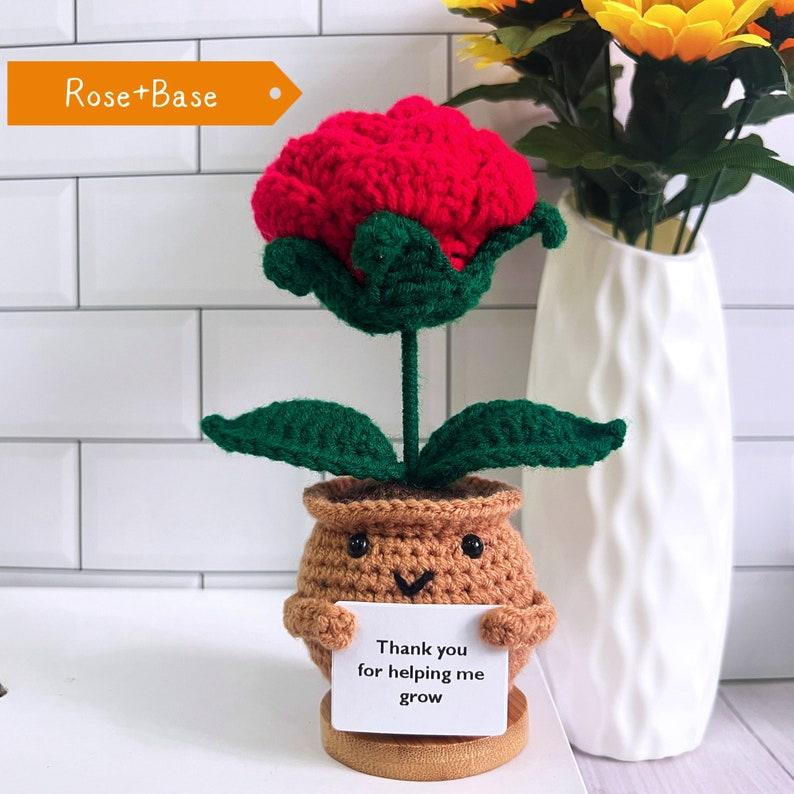 Cute 3PCS Plants,Thank You For Helping Me Grow,Crochet Sunflowers Hearts Rose Plants,Emotional Support Crochet,Thank You Gift,Teacher Gift