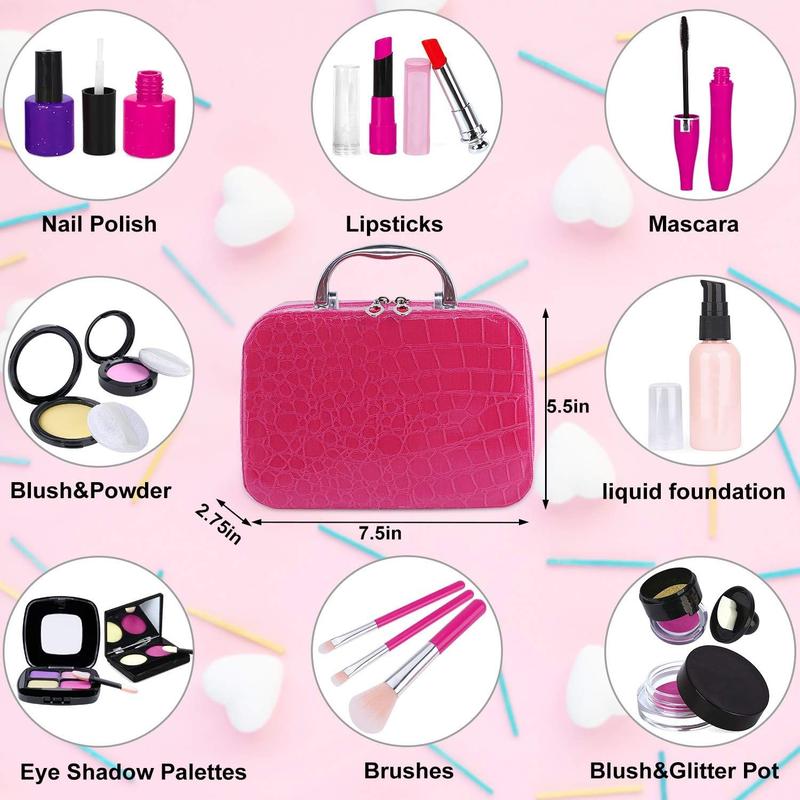 Christmas Pretend Makeup Kit for Girls, Kids Set - Toy Makeup Set for Toddlers Age 3+, with Cosmetic Bag - Not Real Makeup