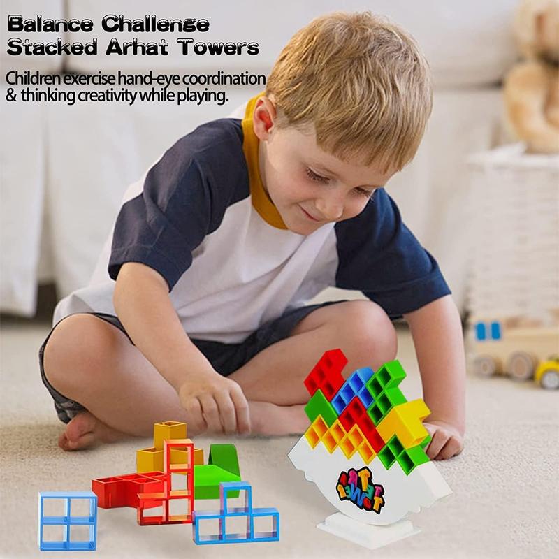 48pcs Tetra Tower Balance Stacking Game for Kids & Adults,Board Games for 2 Players+ Family Games, Building Balance Blocks Board Game,Games for Kids