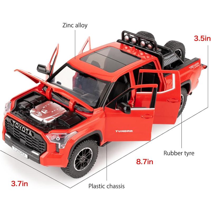 1:24 Tundra Off-Road Pickup Car Model, Pull Back Diecast Truck Toy with Sounds＆Lights for Kids Boys Girls and Adults, Gift Red