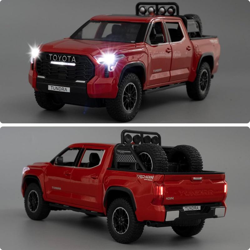 1:24 Tundra Off-Road Pickup Car Model, Pull Back Diecast Truck Toy with Sounds＆Lights for Kids Boys Girls and Adults, Gift Red