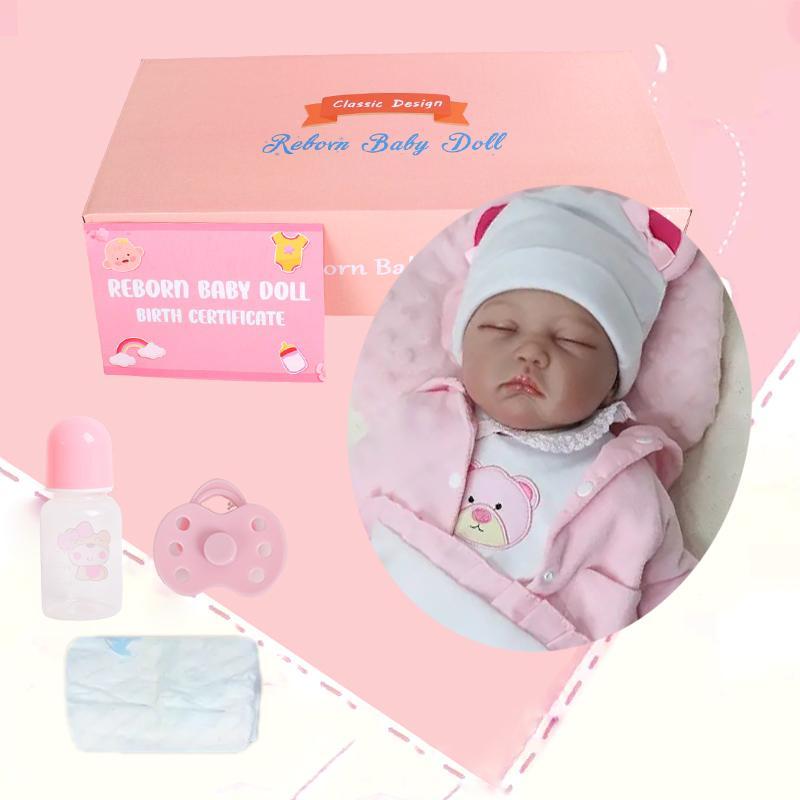 20 Inch Reborn Doll, 1 Set Handmade Simulated Newborn Doll with Pacifier, Milk Bottle, Diaper, Diaper Pad & Exquisite Gift Box, Birthday Gift