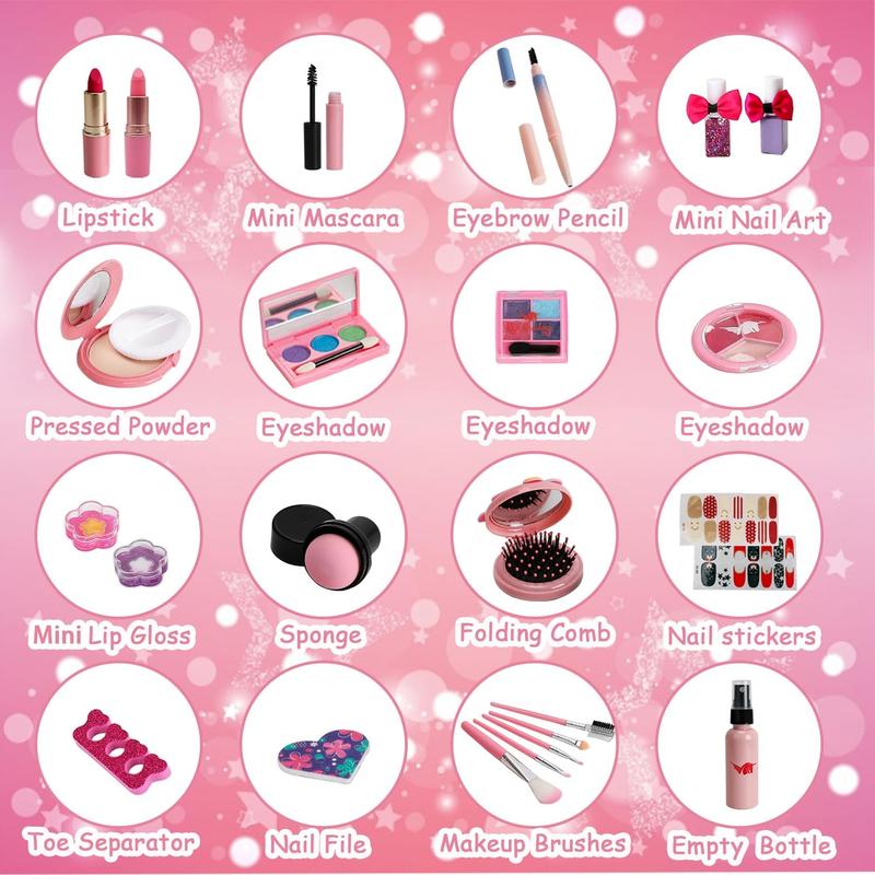 Kids Washable Makeup Girl Toys - Kids Makeup Kit for Girl, Real Make Up Set, Little Girls Makeup Kit for Toddler Kid Children Princess, Christmas Birthday Gift Toys for Girl 4 5 6 7 8 9 10 Year Old