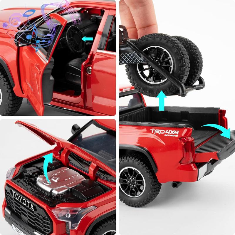 1:24 Tundra Off-Road Pickup Car Model, Pull Back Diecast Truck Toy with Sounds＆Lights for Kids Boys Girls and Adults, Gift Red