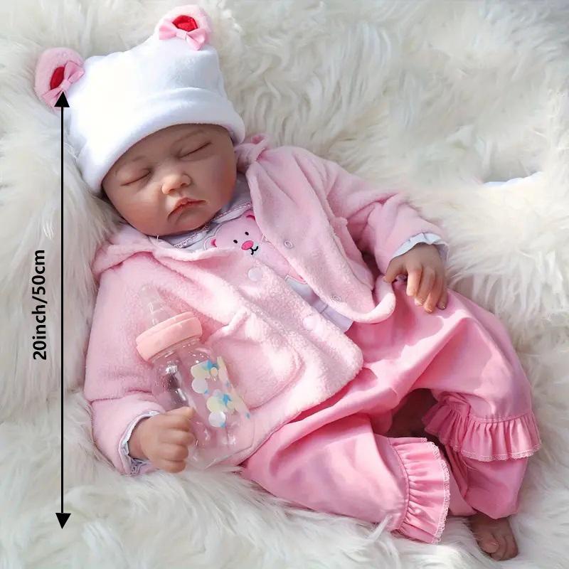 20 Inch Reborn Doll, 1 Set Handmade Simulated Newborn Doll with Pacifier, Milk Bottle, Diaper, Diaper Pad & Exquisite Gift Box, Birthday Gift