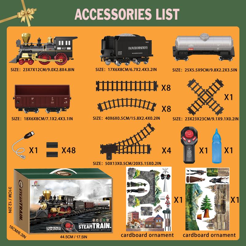 Train Set for Kids Remote Control Train Toys w Steam Locomotive,Passenger Carriage & Luxury Tracks, Electric Trains w Realistic Smoke,Sounds & Lights, Christmas Birthday Gift for Boys Girls 3 4 5 6 7