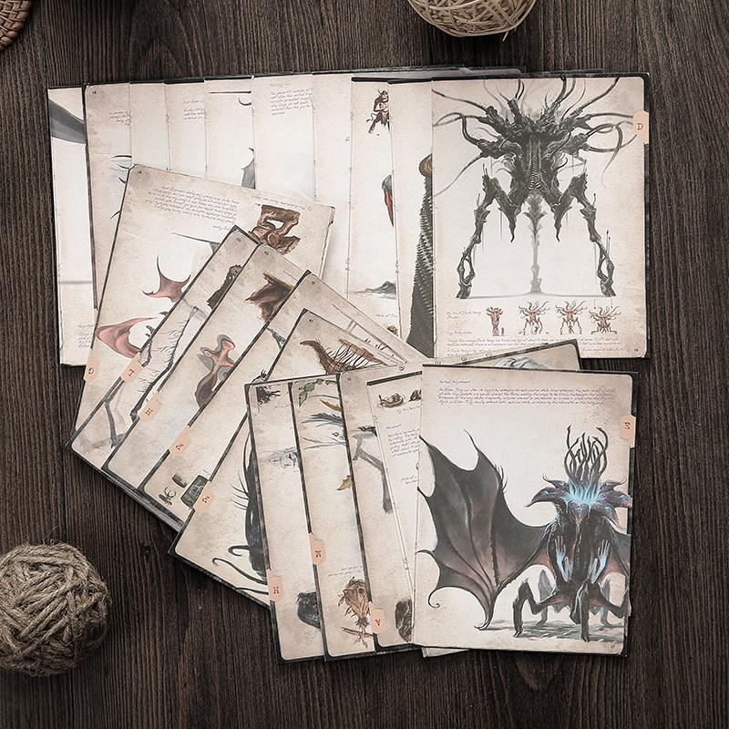 50pcs Pack Monster Pattern Decorative Craft Paper, Scrapbooking Paper, Vintage Pattern Decorative Craft Paper For DIY Craft Gift