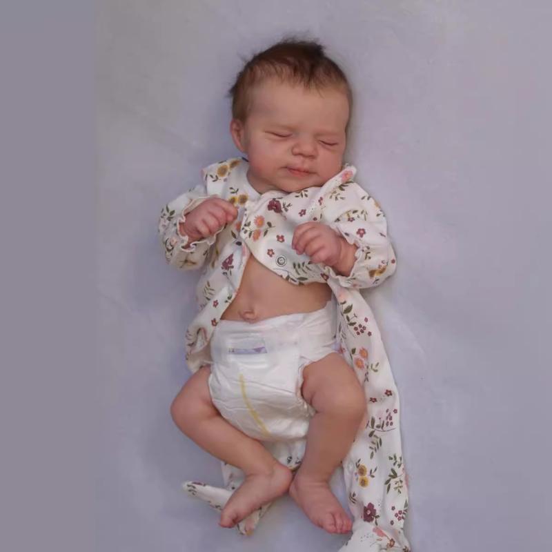 19 Inch Reborn Baby Doll Soft Silicone Reborn Baby Dolls Hand Implanted Hair Can Enter the Water for Kids 3+