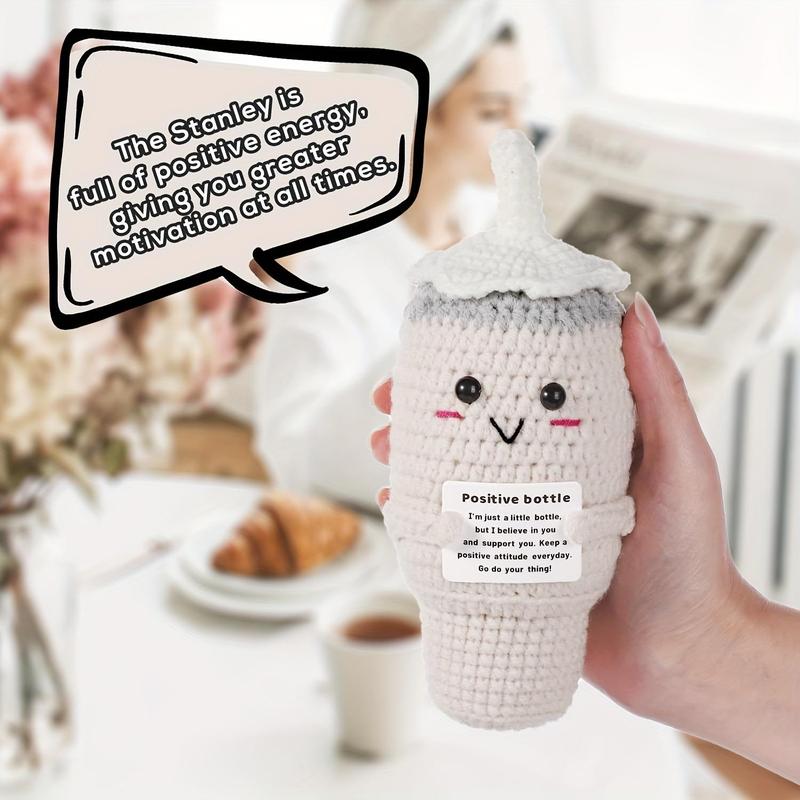 Cute Positive Knitted Doll, 5.91 Inch Cute Yarn Tumbler Cup Toy Holding Encouragement Card, Creative Positive Crochet Toy for Inspirational Gift, Christmas Gift