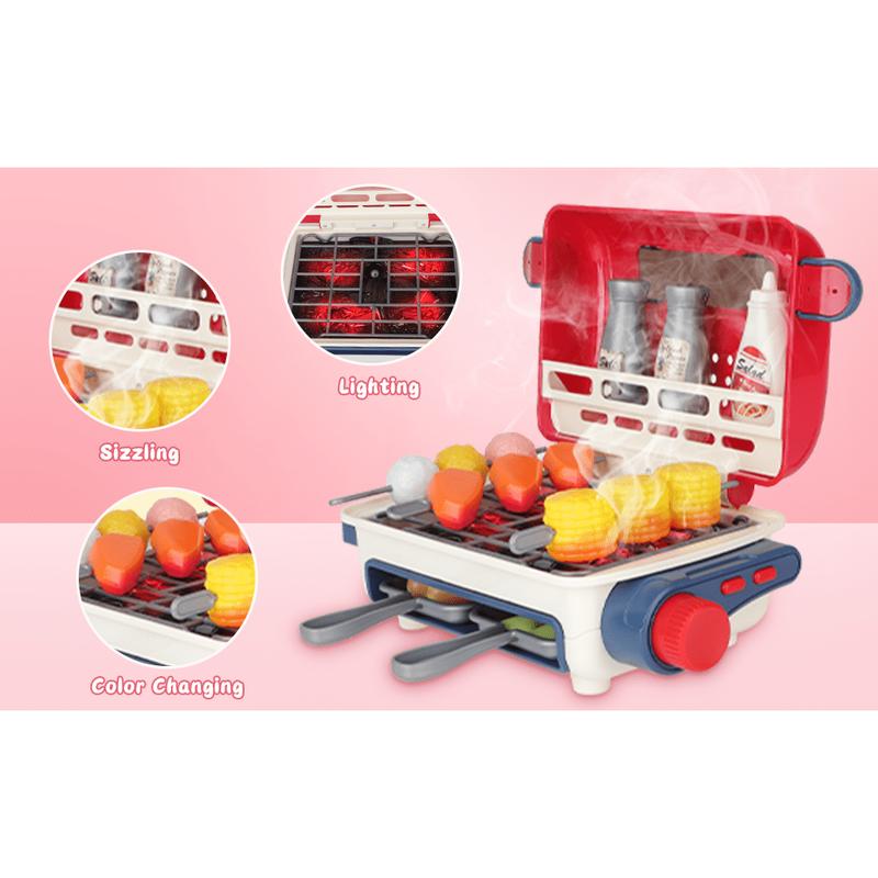 Kids BBQ Grill Toy, Barbecue Kitchen Cooking Playset With Realistic Spray, Light & Sound, Color Changing Play Food & Dishes Toy, Pretend BBQ Accessories Set For Girls Boys,Christmas Toys Gifts