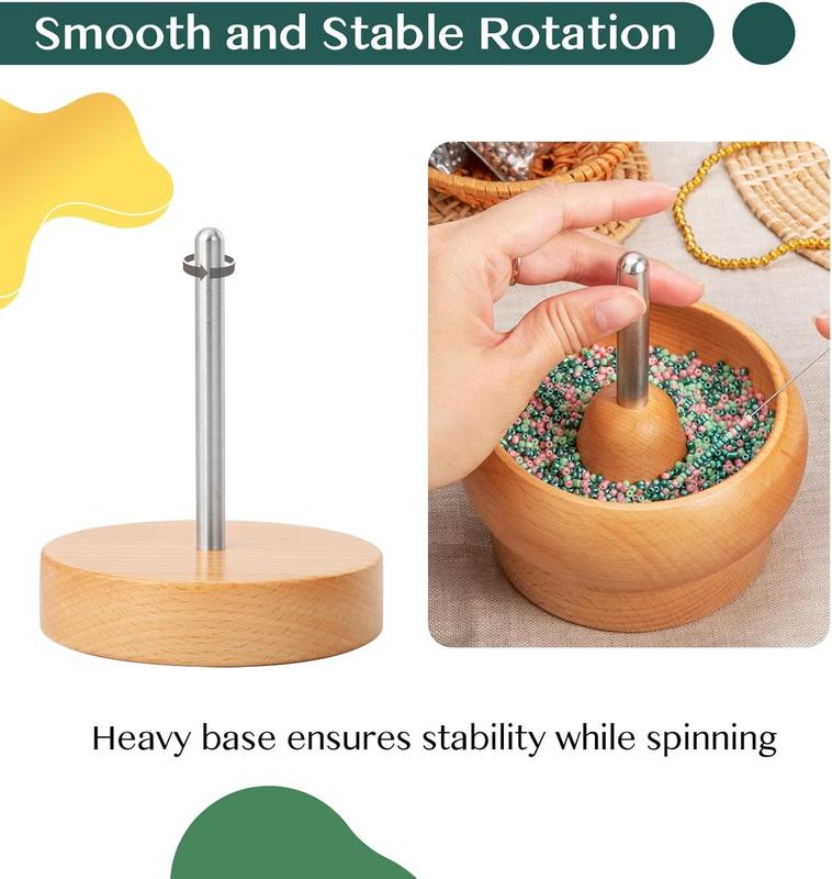 Bead Spinner for Jewelry Making, Effortless Rotating Wooden Clay Bead Spinner with 2 Big Eye Beading Needles and 3000 Seed Beads, Beading Supplies for Making Waist, Bracelets, Necklace