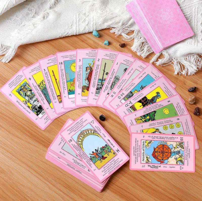 Myripoly Pink Tarot Cards Deck Set for Beginners with Meanings On Them-Tarot Card with Guidebook-(Free Velvet Tarot Bag Pouch)-tarot card