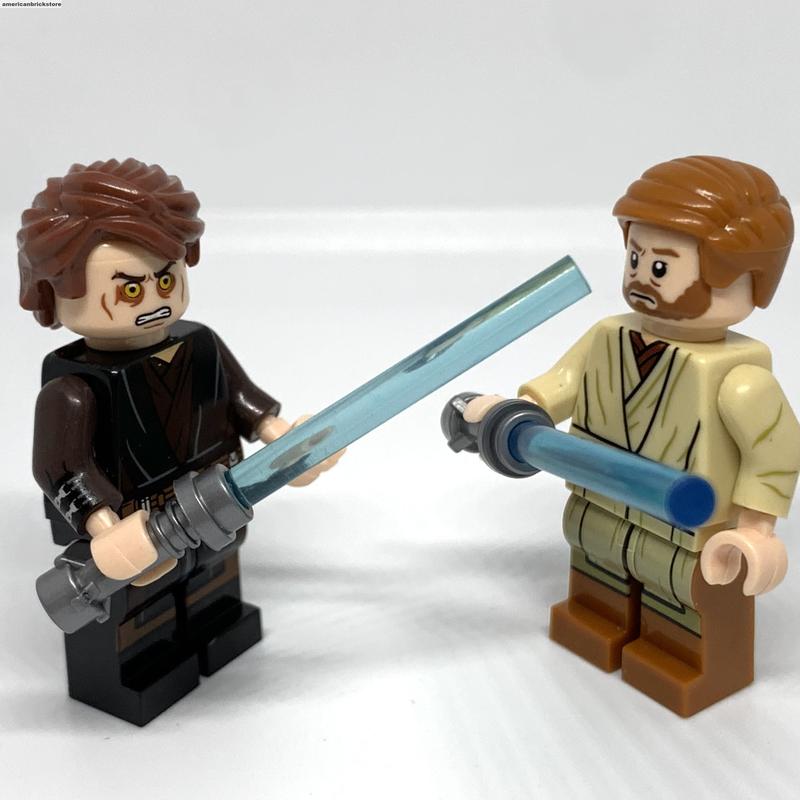 Anakin Skywalker vs Obiwan Kenobi Minifigures Star Clone Wars Jedi Mustafar Duel Blue Lightsabers