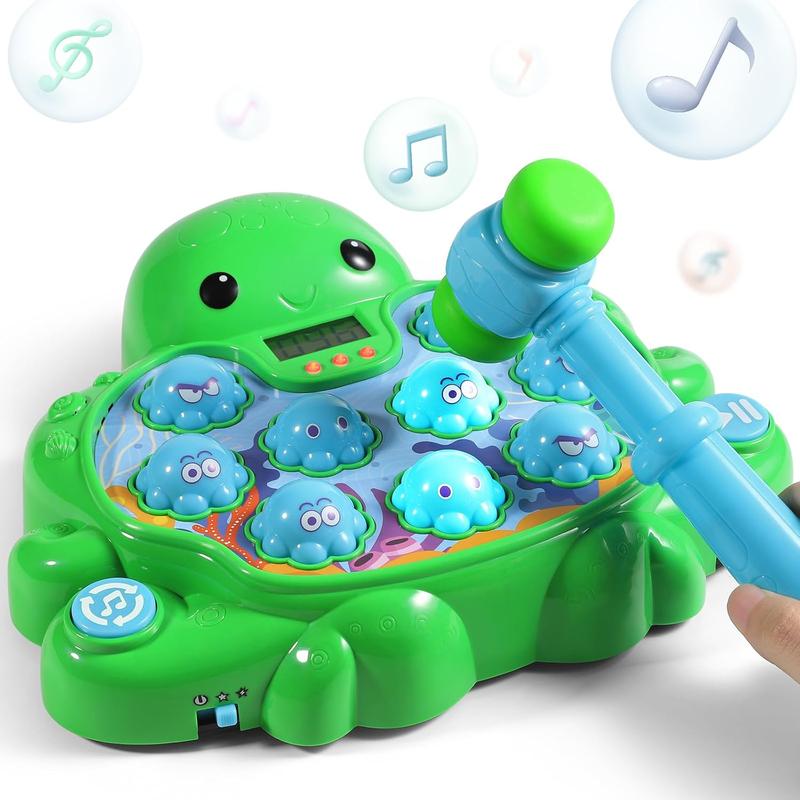 Green Whack A Mole Game,Pounding Toy ,Early Developmental Toy,Interactive Educational Toys with Sound and Light,Soft Hammers ,Christmas gifts, birthday gifts