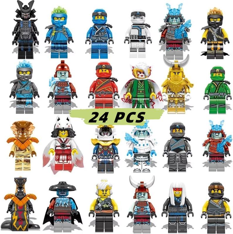 24 Pack Ninja Mini Action Figure Set - Ninjago Anime Movies Fans Toys with Weapons and Building Blocks