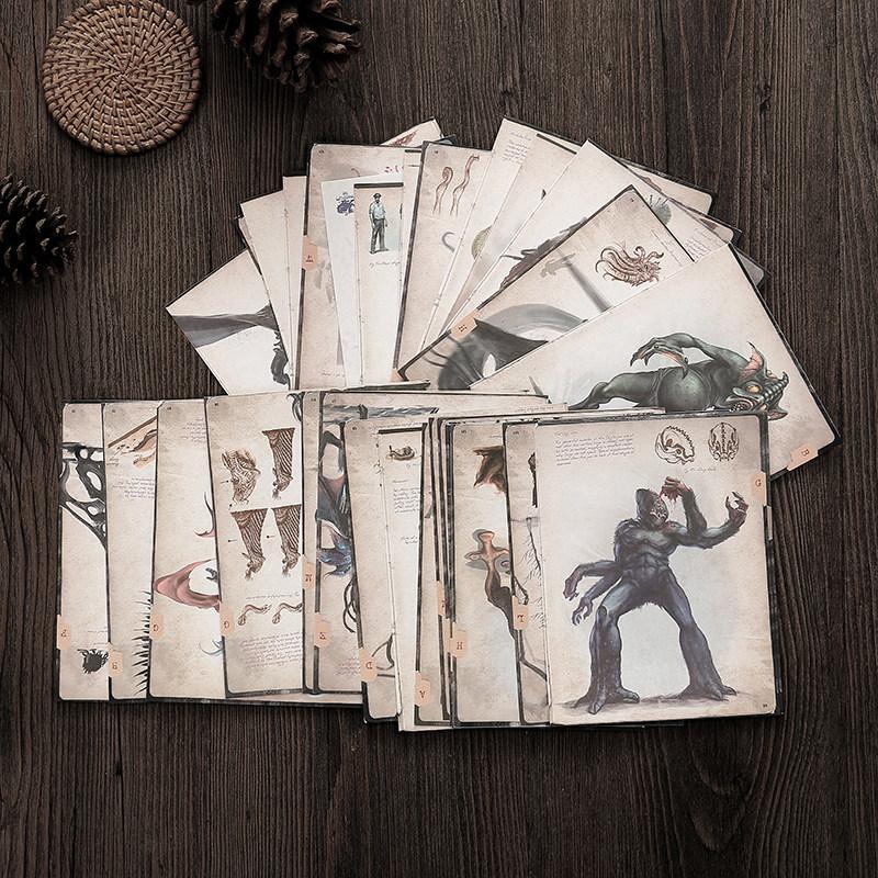 50pcs Pack Monster Pattern Decorative Craft Paper, Scrapbooking Paper, Vintage Pattern Decorative Craft Paper For DIY Craft Gift