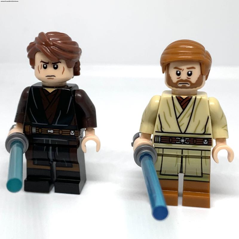 Anakin Skywalker vs Obiwan Kenobi Minifigures Star Clone Wars Jedi Mustafar Duel Blue Lightsabers