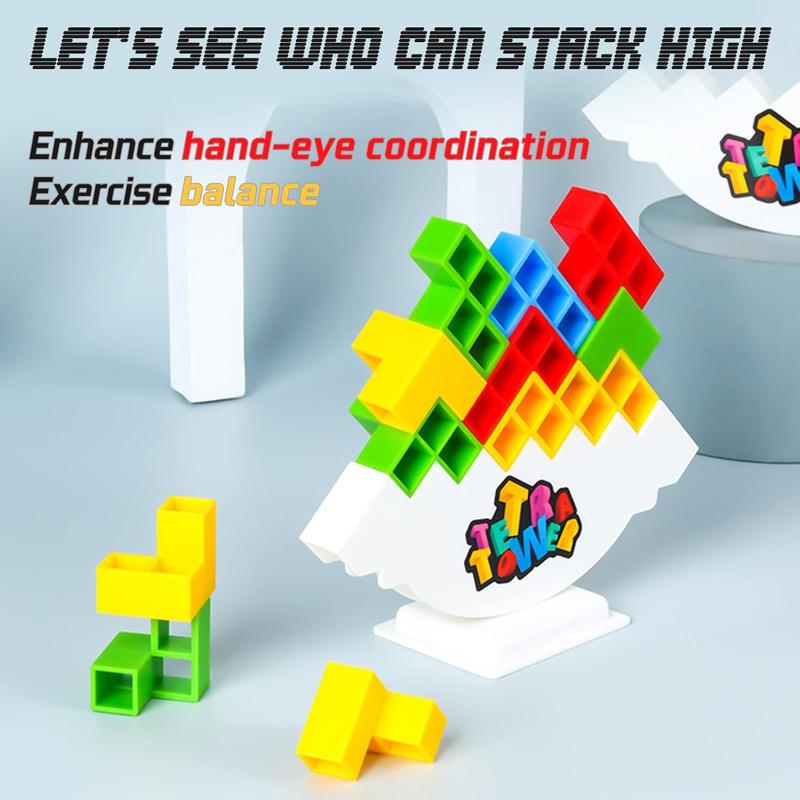 48pcs Tetra Tower Balance Stacking Game for Kids & Adults,Board Games for 2 Players+ Family Games, Building Balance Blocks Board Game,Games for Kids