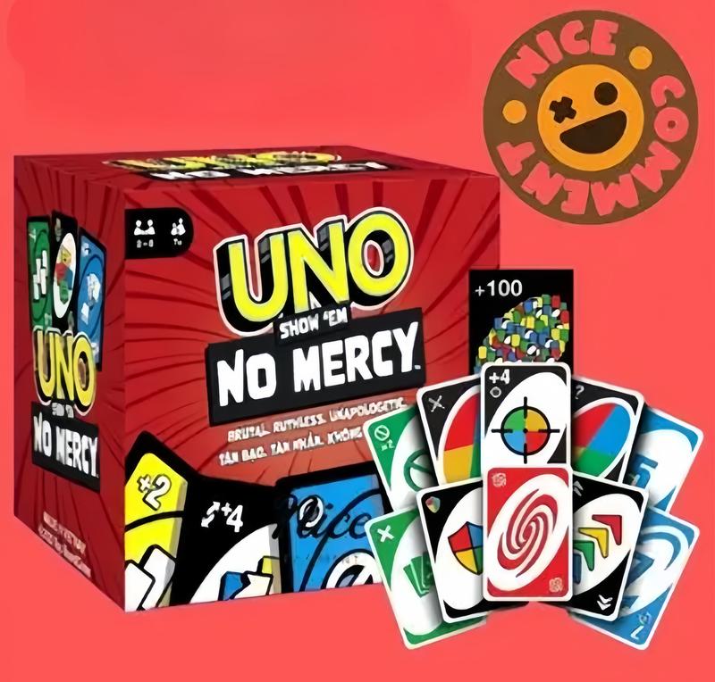 UNO No Mercy and Basic UNO Cards, High Quality Card Cards, Very Fun Board Game with Friends, UNO Show No Mercy 196 Card Game, Fun For Adults & Family Night - exciting and harsh board game