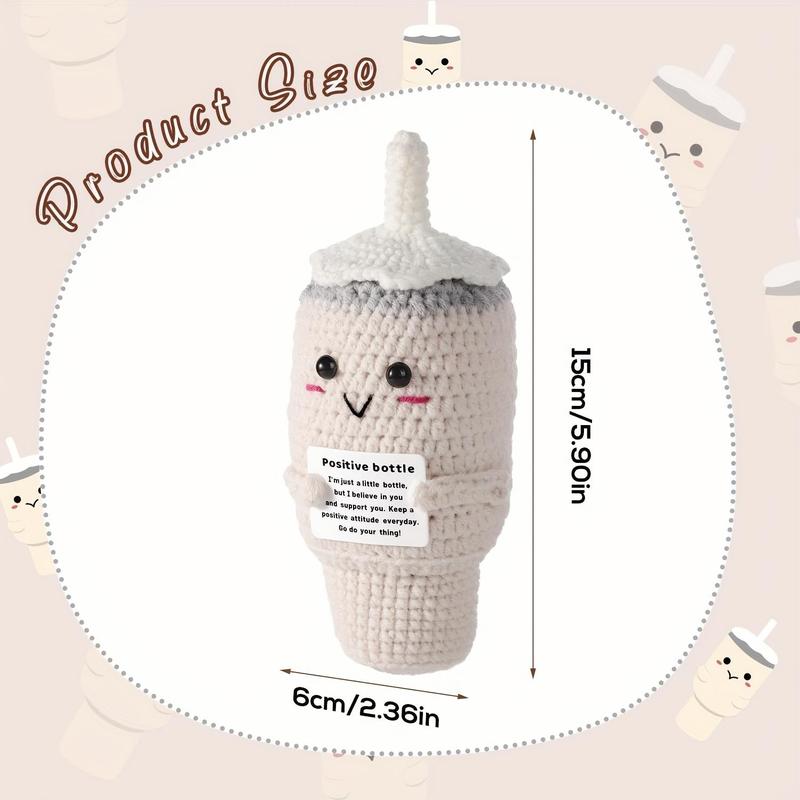 Cute Positive Knitted Doll, 5.91 Inch Cute Yarn Tumbler Cup Toy Holding Encouragement Card, Creative Positive Crochet Toy for Inspirational Gift, Christmas Gift