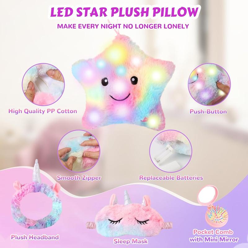 Unicorns Gifts For Girls 5 6 7 8 9 10+ Years Old, Kids Unicorn Toys With Light Up Plush Star Pillow  Diary  Headband  Eye Mask  Water Bottle, Soft Plush Toys Set For Teens Birthday Gifts Christmas