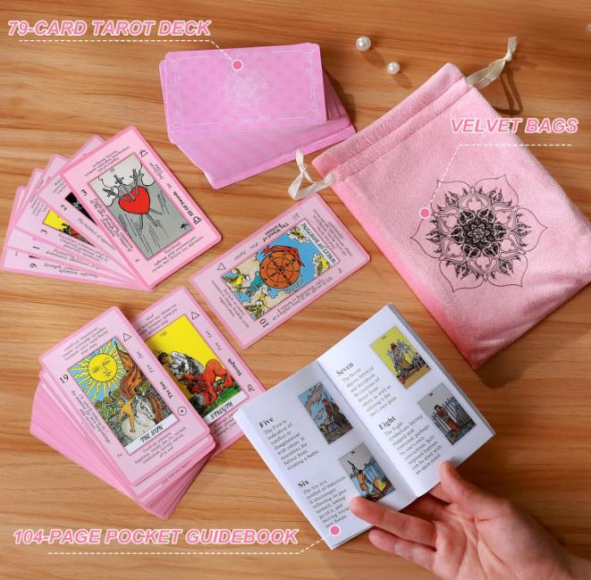 Myripoly Pink Tarot Cards Deck Set for Beginners with Meanings On Them-Tarot Card with Guidebook-(Free Velvet Tarot Bag Pouch)-tarot card