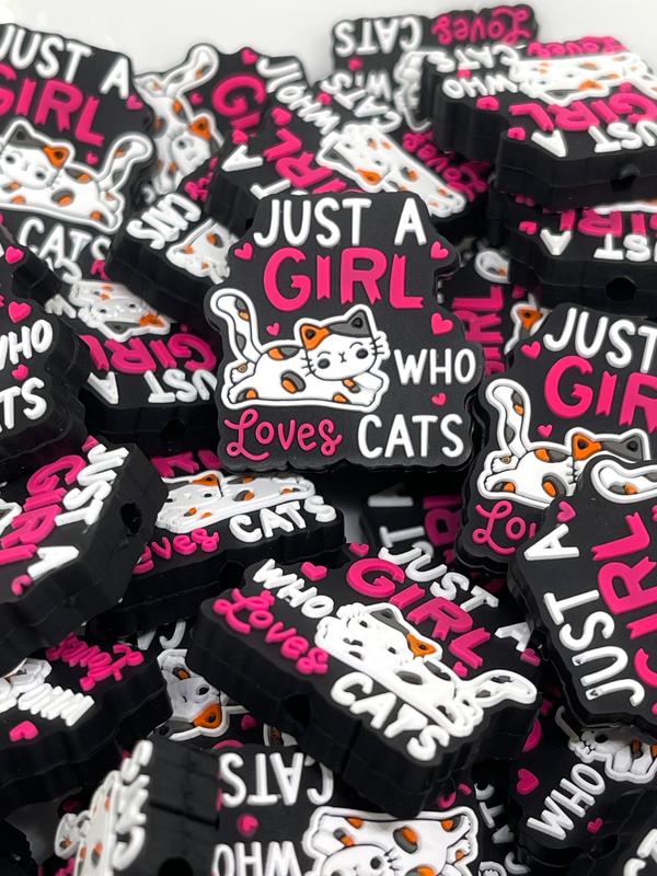 Just A Girl Who Loves Cats Focal Beads | Cat Beads | Colorful Bead | Cat Momma Bead | Paw Beads