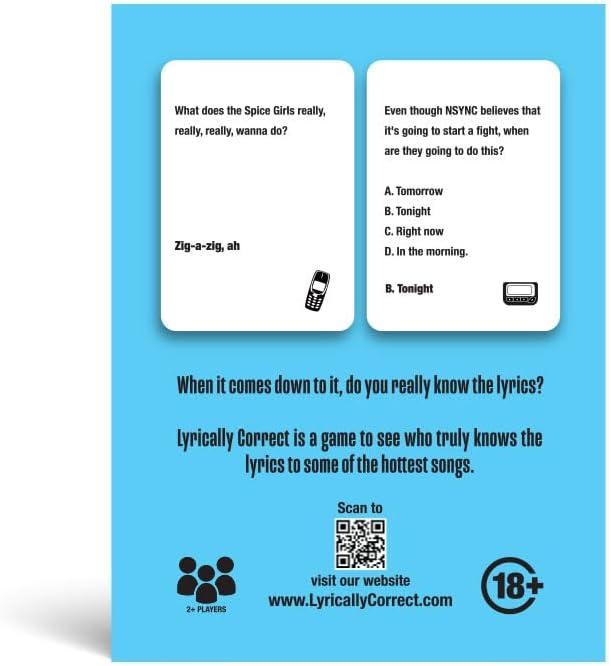 Lyrically Correct Music Trivia Card Game | Multi-Generational Family Gatherings, Adult Game Night and Fun Trivia (90's and 2000's Pop)