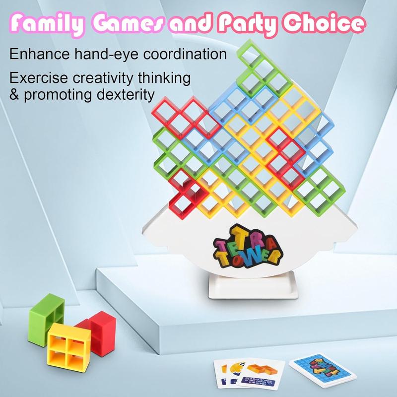 48pcs Tetra Tower Balance Stacking Game for Kids & Adults,Board Games for 2 Players+ Family Games, Building Balance Blocks Board Game,Games for Kids