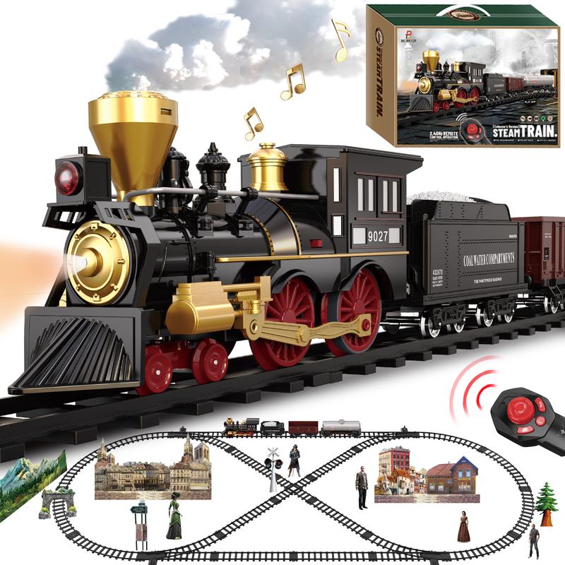 Train Set for Kids Remote Control Train Toys w Steam Locomotive,Passenger Carriage & Luxury Tracks, Electric Trains w Realistic Smoke,Sounds & Lights, Christmas Birthday Gift for Boys Girls 3 4 5 6 7