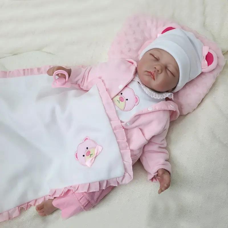 20 Inch Reborn Doll, 1 Set Handmade Simulated Newborn Doll with Pacifier, Milk Bottle, Diaper, Diaper Pad & Exquisite Gift Box, Birthday Gift