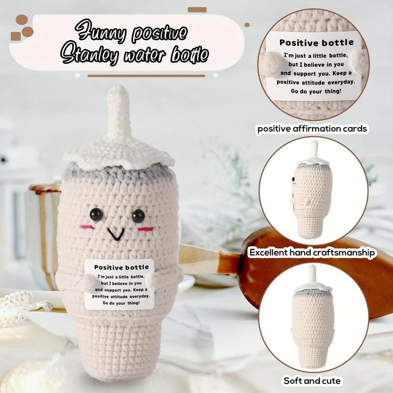 Cute Positive Knitted Doll, 5.91 Inch Cute Yarn Tumbler Cup Toy Holding Encouragement Card, Creative Positive Crochet Toy for Inspirational Gift, Christmas Gift