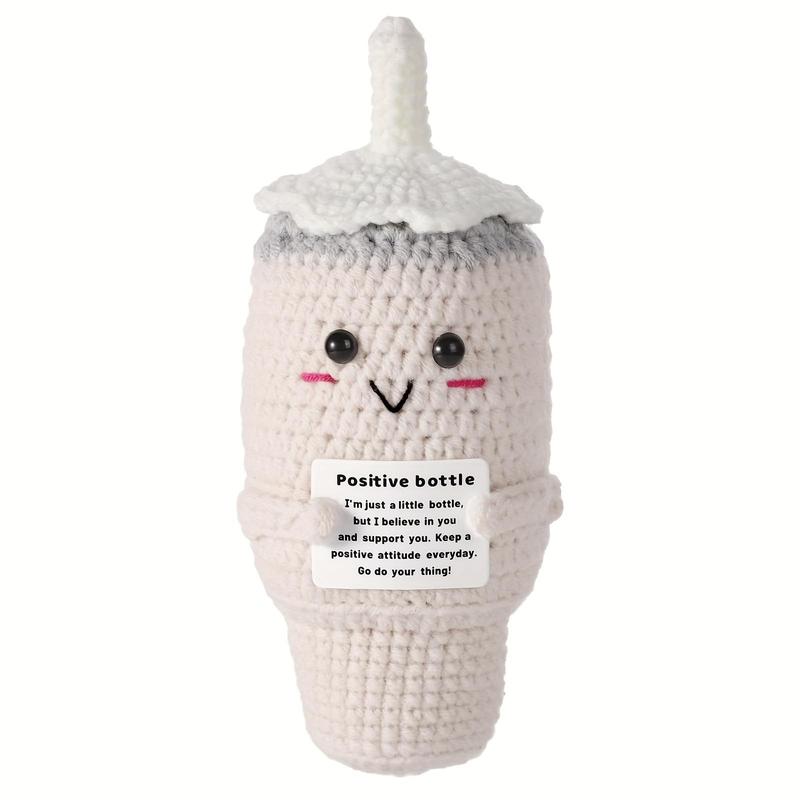 Cute Positive Knitted Doll, 5.91 Inch Cute Yarn Tumbler Cup Toy Holding Encouragement Card, Creative Positive Crochet Toy for Inspirational Gift, Christmas Gift