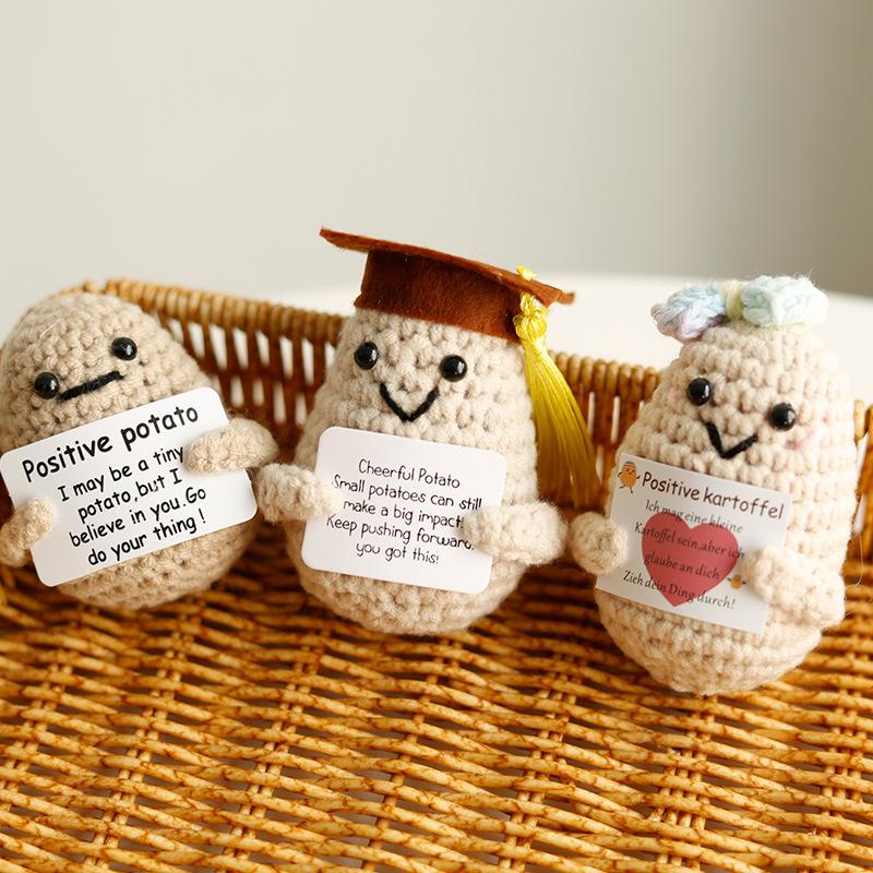 Cute Handwoven Positive Energy Potato Ornaments Handmade Crochet Support Emotional Pickles Cucumber Home Room Decoration Gifts