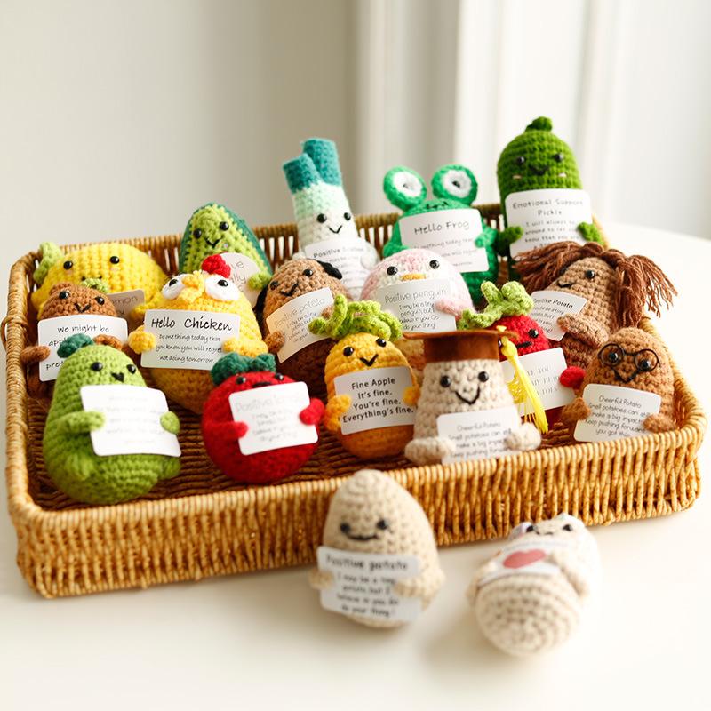 Cute Handwoven Positive Energy Potato Ornaments Handmade Crochet Support Emotional Pickles Cucumber Home Room Decoration Gifts