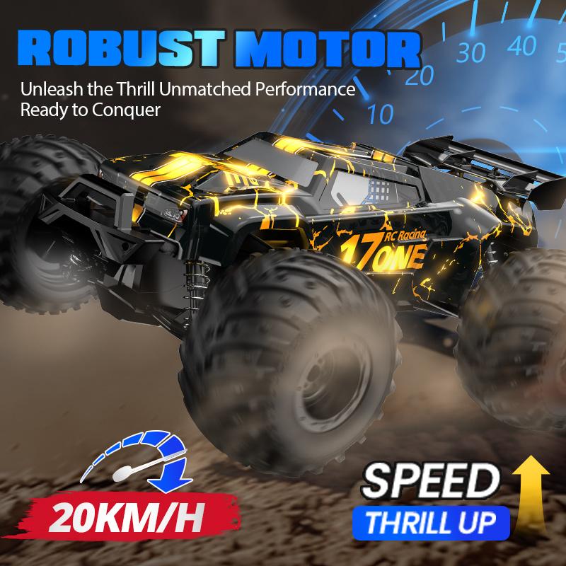 1:14 Remote Control Car, Hobby RC Trucks, Large High-Speed Remote Control Car 20 km h Glowing RC Cars, 2.4Ghz All Terrain Off-Road RC Monster Truck Toys for Boys Kids Age 4-7 8-12 Birthday Christmas Gift