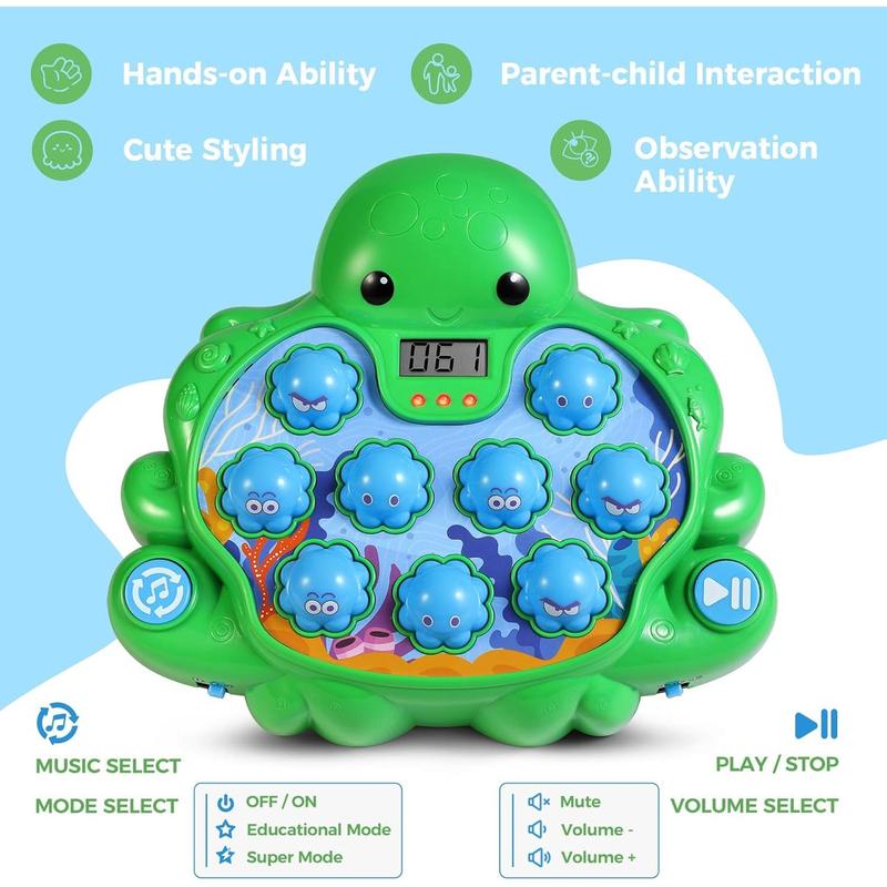 Green Whack A Mole Game,Pounding Toy ,Early Developmental Toy,Interactive Educational Toys with Sound and Light,Soft Hammers ,Christmas gifts, birthday gifts