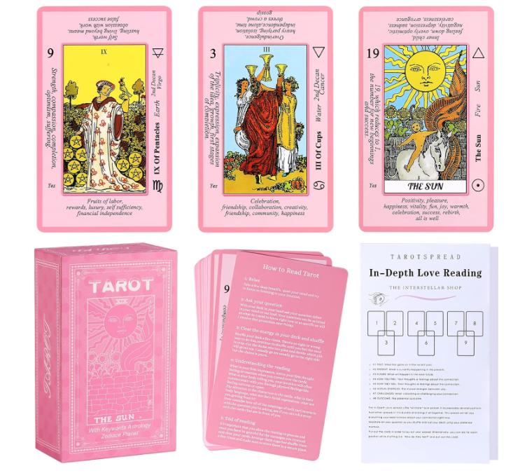 Myripoly Pink Tarot Cards Deck Set for Beginners with Meanings On Them-Tarot Card with Guidebook-(Free Velvet Tarot Bag Pouch)-tarot card